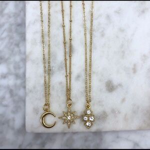 Minimalist Moon-Star-or Cluster Goldtone Necklaces